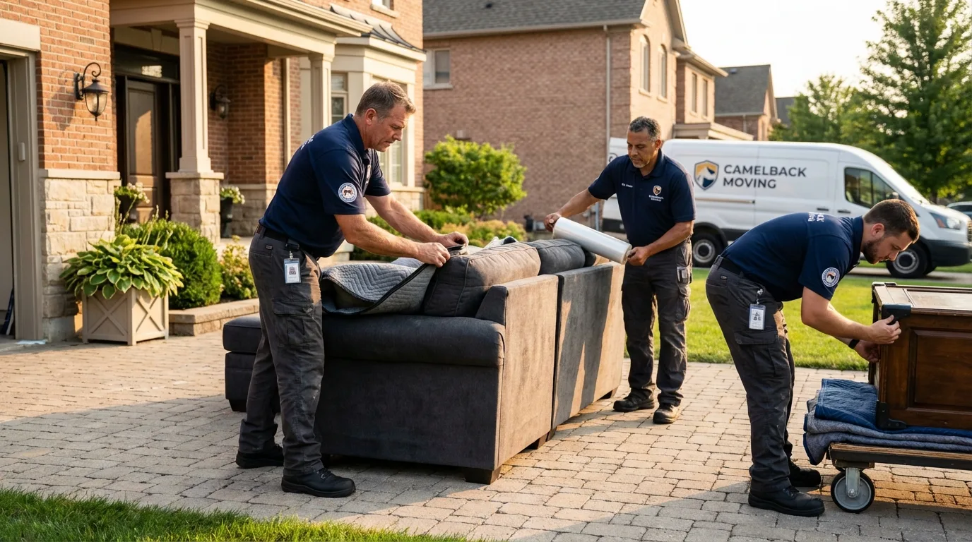 Large estate moving crew wrapping furniture in Pontiac, MI