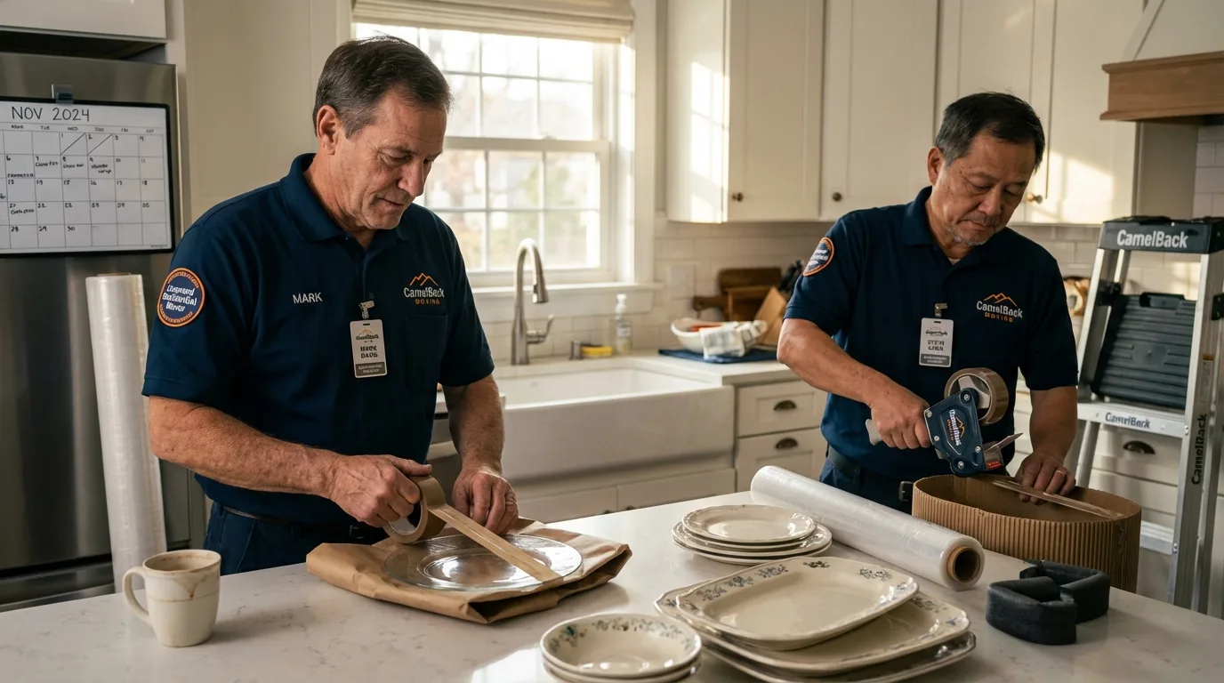 Professional crew packing kitchen dishware in Pontiac, MI